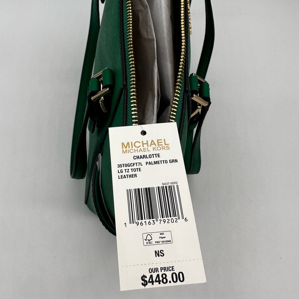 Michael Kors Large Charlotte Tote Bag Green/Gold - Picture 12 of 12